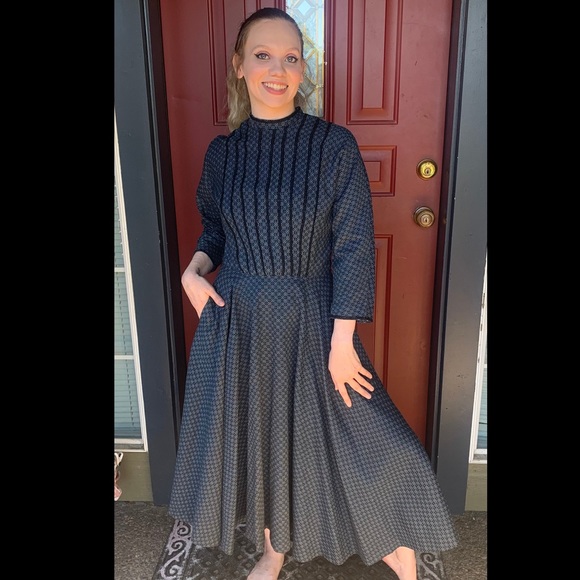 Vintage Dresses & Skirts - 1950s L’AIGLON Dress Blue Mid Century Classic Dress Cotton Fit and Flare Large